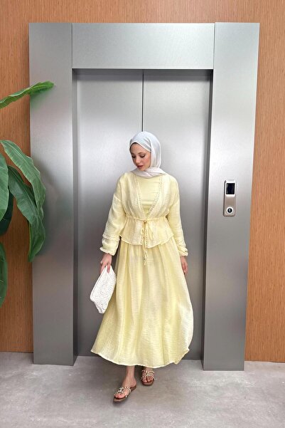 QUQA Çiçek Güpürlü Etekli Takım - Sarı