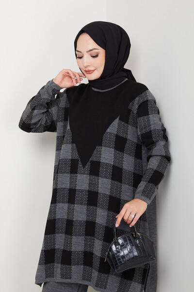 KAYA BUTİK تونيك تريكو منقوش مربع