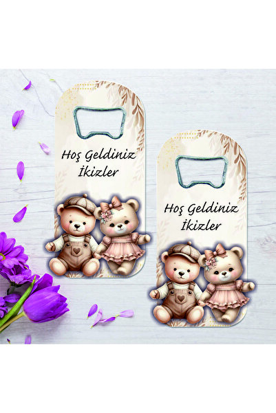 Ege ajans 10 Wooden Embossed Twin Baby Opener Magnets