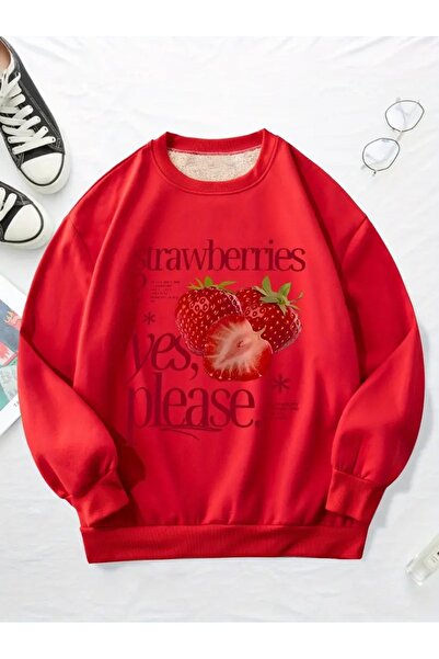 oneagılyazı КОПИЕ - Зимна суитшърт с качулка, детска с принт на ягоди