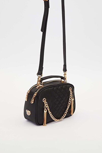 Levidor Τσάντα ώμου με μαύρη αλυσίδα με λεπτομέρεια κρόσσιας