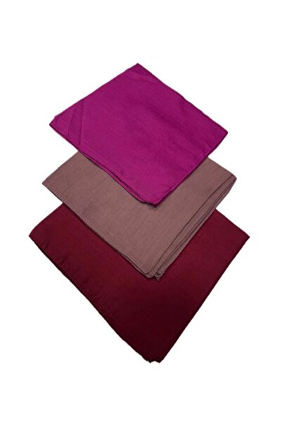OSMANLI Düz Renk Dikişli Tülbent, 3 Adet Yazma, Düz , kırmızı ,fuşya , lila