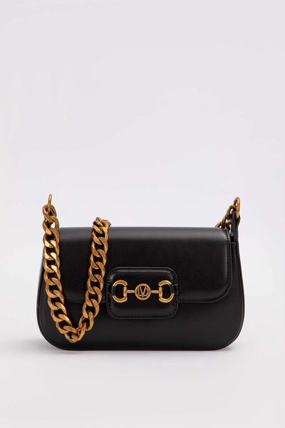 Levidor Black Wide Chain Accessory Shoulder Bag