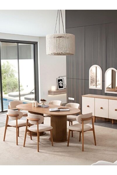 Gazzini Furniture Heloise Bohem Natural Ahşap Masa Sandalye Takımı 90x180