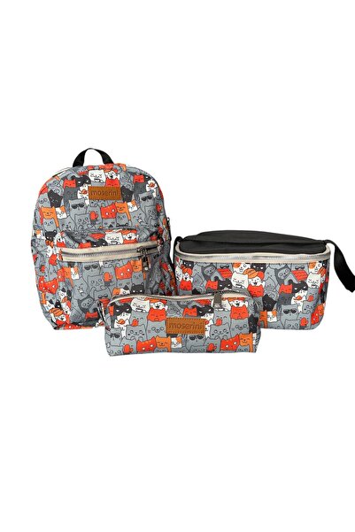 Moserini Cat Patterned 0-8 Years Old - Nursery, Kindergarten - 3-Piece Set, B...