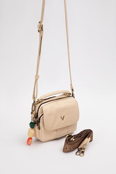 Levidor Geantă mică de mână și de umăr, în stil boem, cu model etnic, 930376 crem