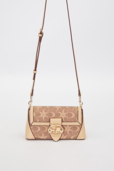 Levidor Camel Vizon Desenli İncili Omuz Çantası