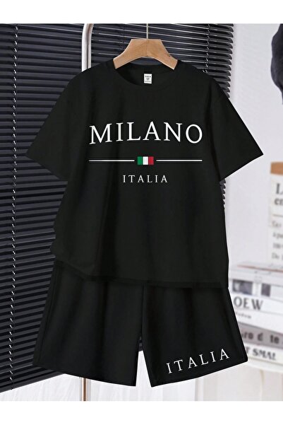 LePold Kız/Erkek Çocuk Milano Baskı Desenli Tişört Ve Şort Takım