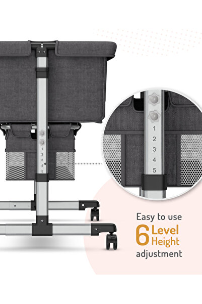 Bonfino Regal Crib & Bedside Bassinet, Mosquito Net, 0 Months+, 90 x 90 x 75cm - Grey