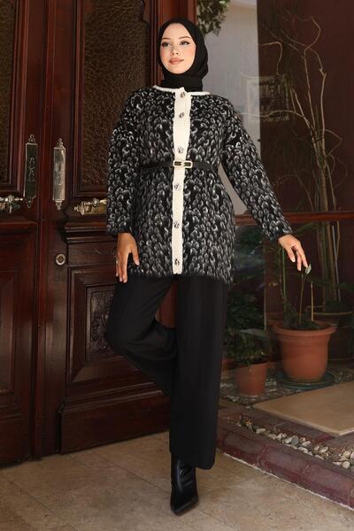 Modamihram Комплект от трикотаж с леопардов принт, черен 6147