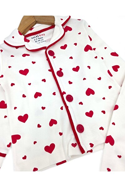 Egelite Girl's Big Heart Printed Double Breasted Collared Buttoned Seasonal Nightgown Pajama Set Ages 3-14