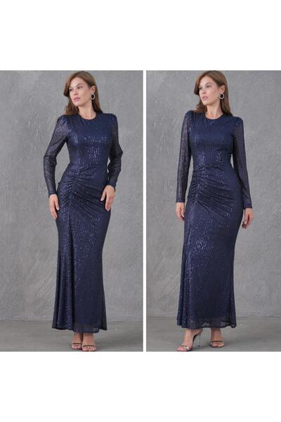 CİXAPLE Crew Neck Long Evening Dress