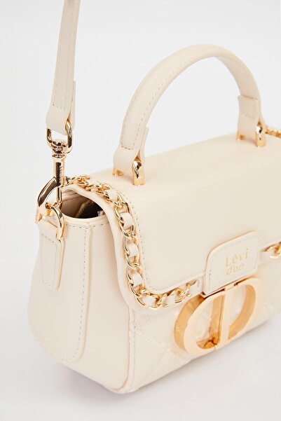 Levidor Τσάντα ώμου με μεταλλική κλειδαριά σε κρεμ χρώμα