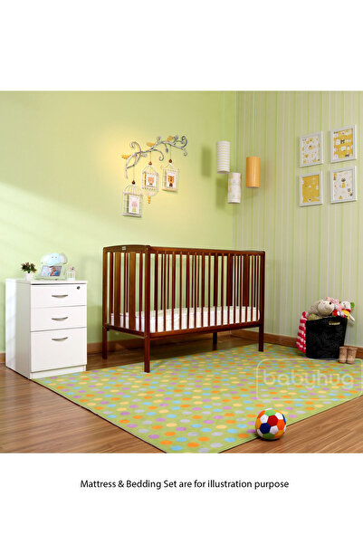 Babyhug Malmo Wooden Cot with 3 Level Height Adjustment & Plug and Play Assembly - Walnut Color