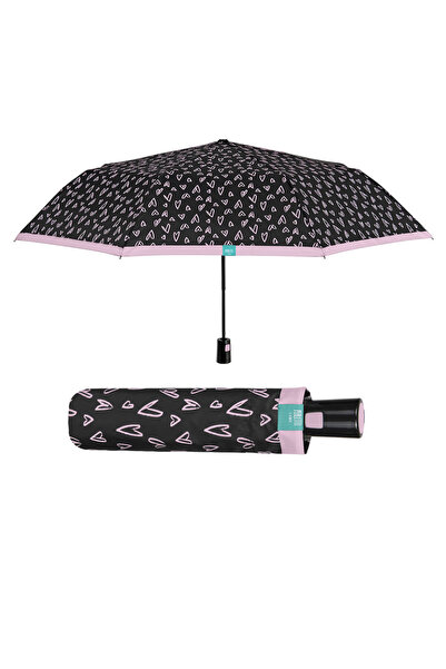 Perletti Mini automatic folding rain umbrella pink heart