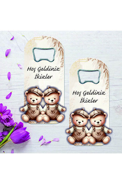 Ege ajans 10 Wooden Embossed Twin Baby Opener Magnets