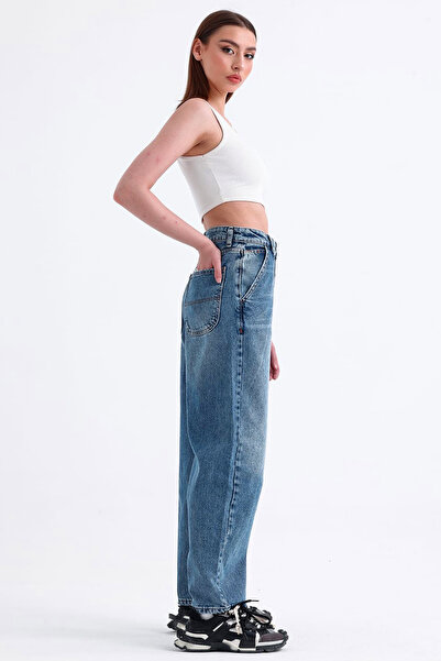 Denim Republic Women's Blue Skater Baggy Jeans Wide Leg Pants