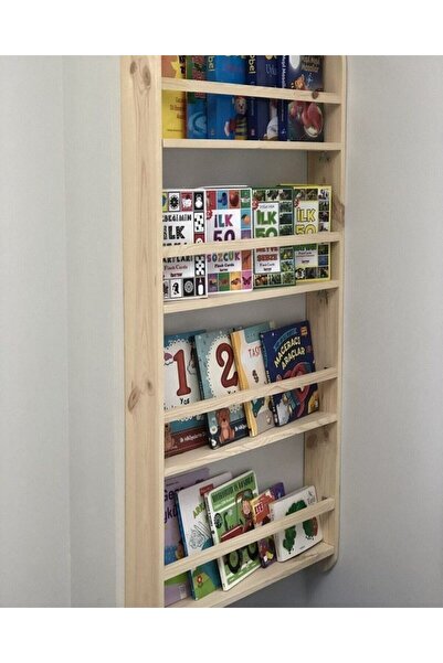 KütükOn Montessori Ahşap Çocuk Odası Kitaplığı Ahşap Ham Verniksiz Doğal Kitaplık 100*50*7 cm Ahşap Kitaplık
