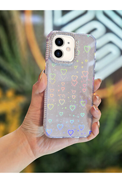 OSG iPhone 15 Plus ve 14 Plus Uyumlu Işıkta Renk Değiştiren Kalp Desenli Darb...