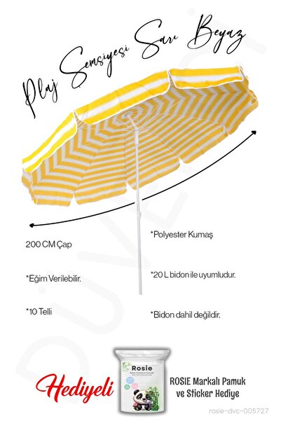 Düvenci Plaj Şemsiyesi 10 Telli 200 CM Çap Sarı Beyaz Beyaz Eğim Verilir BİDO...
