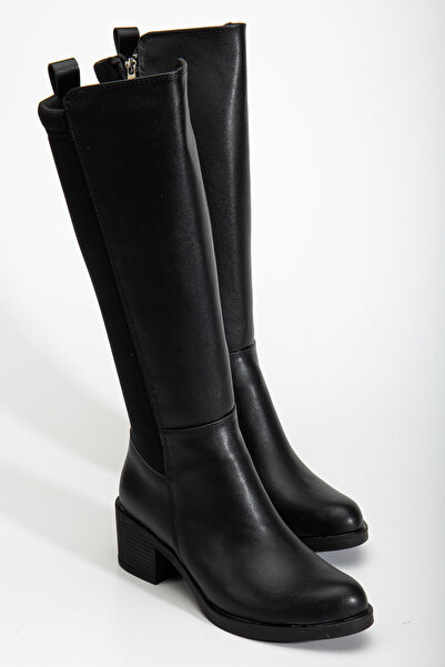 DİORİN Siyah Dalgıç, Streç Kumaş Detaylı Esnek Konçlu Kadın Çizme