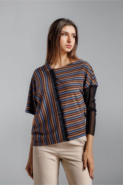 RVL Asymmetrical striped lurex blouse