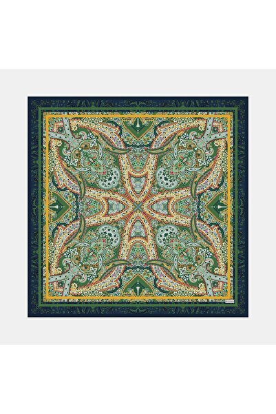 Vakko Şal Desenli Tivil İpek Eşarp 41491-Yeşil