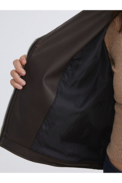 LC Waikiki Yeni Sezon Biker Yaka Kadın Deri Görünümlü Ceket