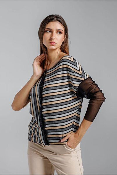 RVL Asymmetrical striped lurex blouse