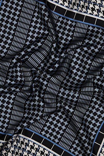Vakko Houndstooth Patterned Tivil Silk Scarf 40718-Anthracite