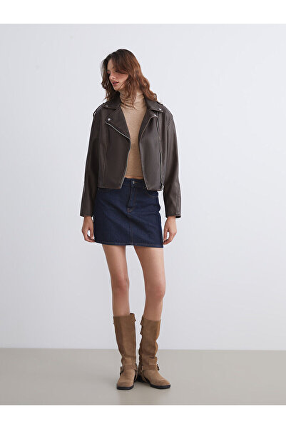 LC Waikiki Yeni Sezon Biker Yaka Kadın Deri Görünümlü Ceket