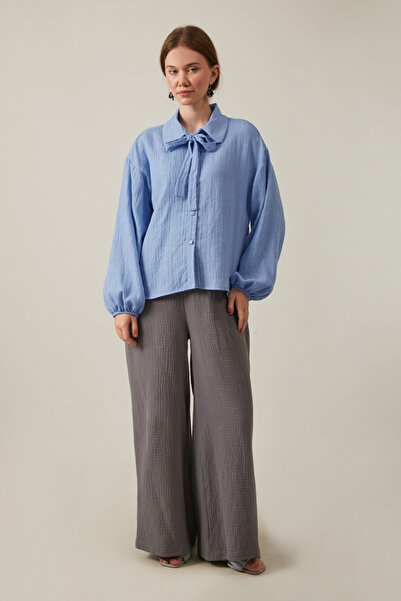 ZÜLAYS Bağlamalı Vual Gömlek Bebe Mavisi