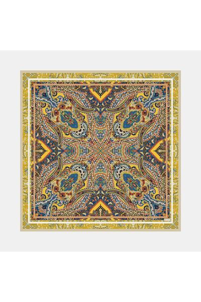 Vakko Shawl Patterned Tivil Silk Scarf 41491-Yellow