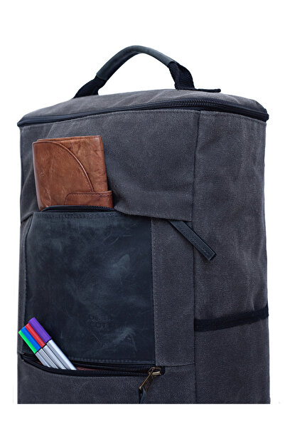 OLDSO Back and Shoulder Casual Travel Bag Waxed Canvas Waterproof with Leather Accessories