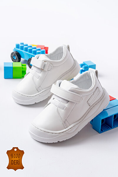 lina step حذاء أبيض من الجلد الطبيعي للأطفال من الجنسين بخطوة أولى مع نعل طبي...