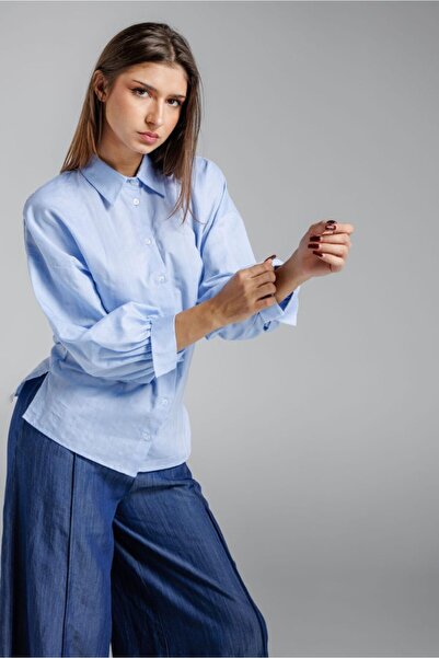 RVL Camasa bleu cu maneci bufante