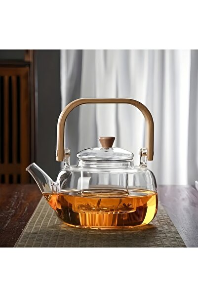 Felis Arte Heat-Resistant Borosilicate Glass Filtered Teapot with Wooden Hand...