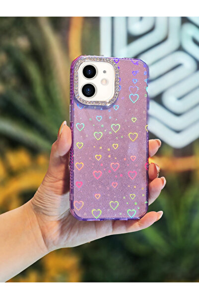 OSG iPhone 15 Plus ve 14 Plus Uyumlu Işıkta Renk Değiştiren Kalp Desenli Darb...