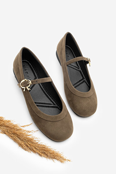 Marjin Women's Buckled Ballerinas Meladi Brown Suede