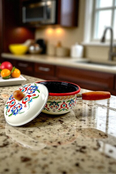 İnci Emaye 20 No Enamel Pot with Lid, Serving, Dining Camping, Picnic, Dowry