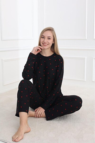 Pemilo Women's 20502-102 Long Sleeve Suede Pajama Set Black