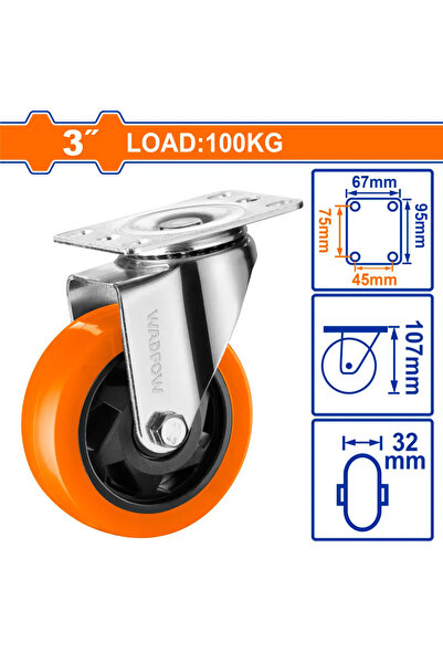 WADFOW عجل عربة صناعي متحرك 75مم (برتقالي) — WJL2332