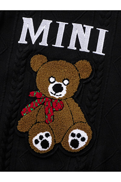 Take Two By Styli Black Textured Bear Patchwork Sweatshirt and Joggers Set