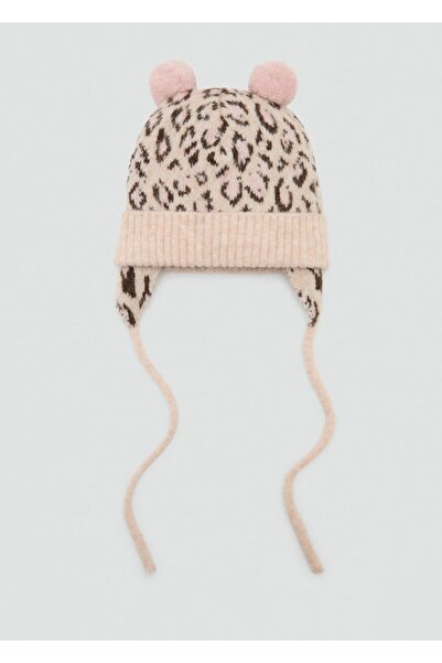 MANGO Baby Leopar desenli ponponlu bere