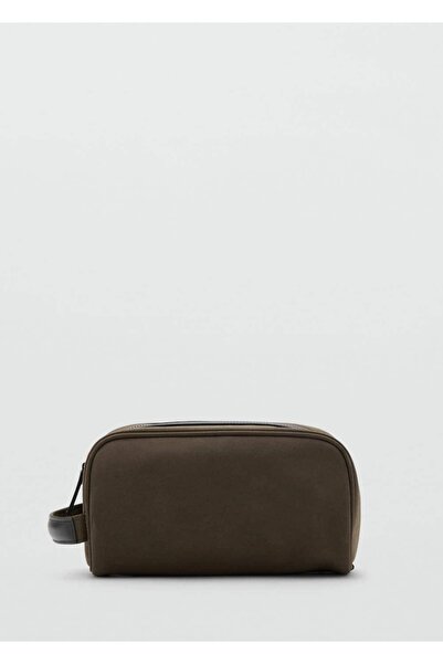 MANGO Man Fermuarlı deri kozmetik çantası