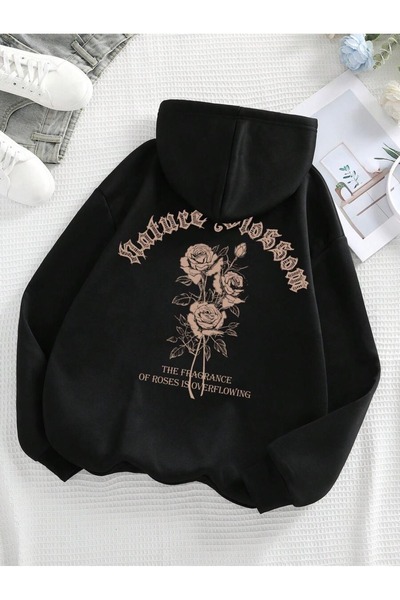 OVER HEAD Hanorac unisex cu glugă cu cu imprimeu fire, negru, trandafir, tran...