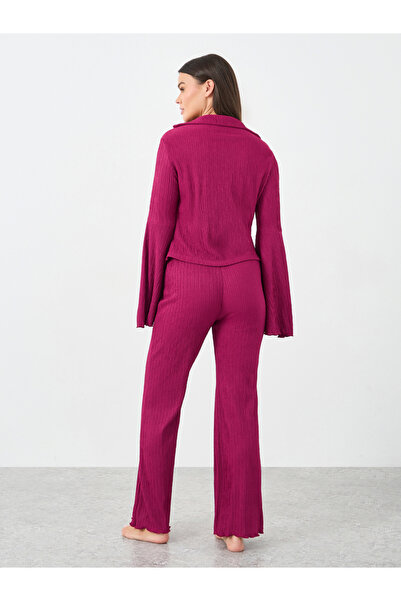 Styli Textured Flared Sleeve Shirt and Pyjama Set