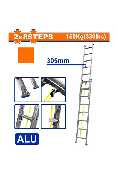 WADFOW سلم ألومنيوم مزدوج مرحلتين 16 درجة (2×8) — WLD8H16
