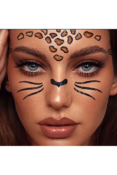 EMKSHOP LEOPAR DESENLİ GLİTTER YÜZ ÇIKARTMASI ALTIN VE SİYAH TASARIM LEOPARLI...