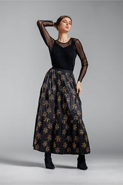 RVL Long taffeta skirt with floral motifs